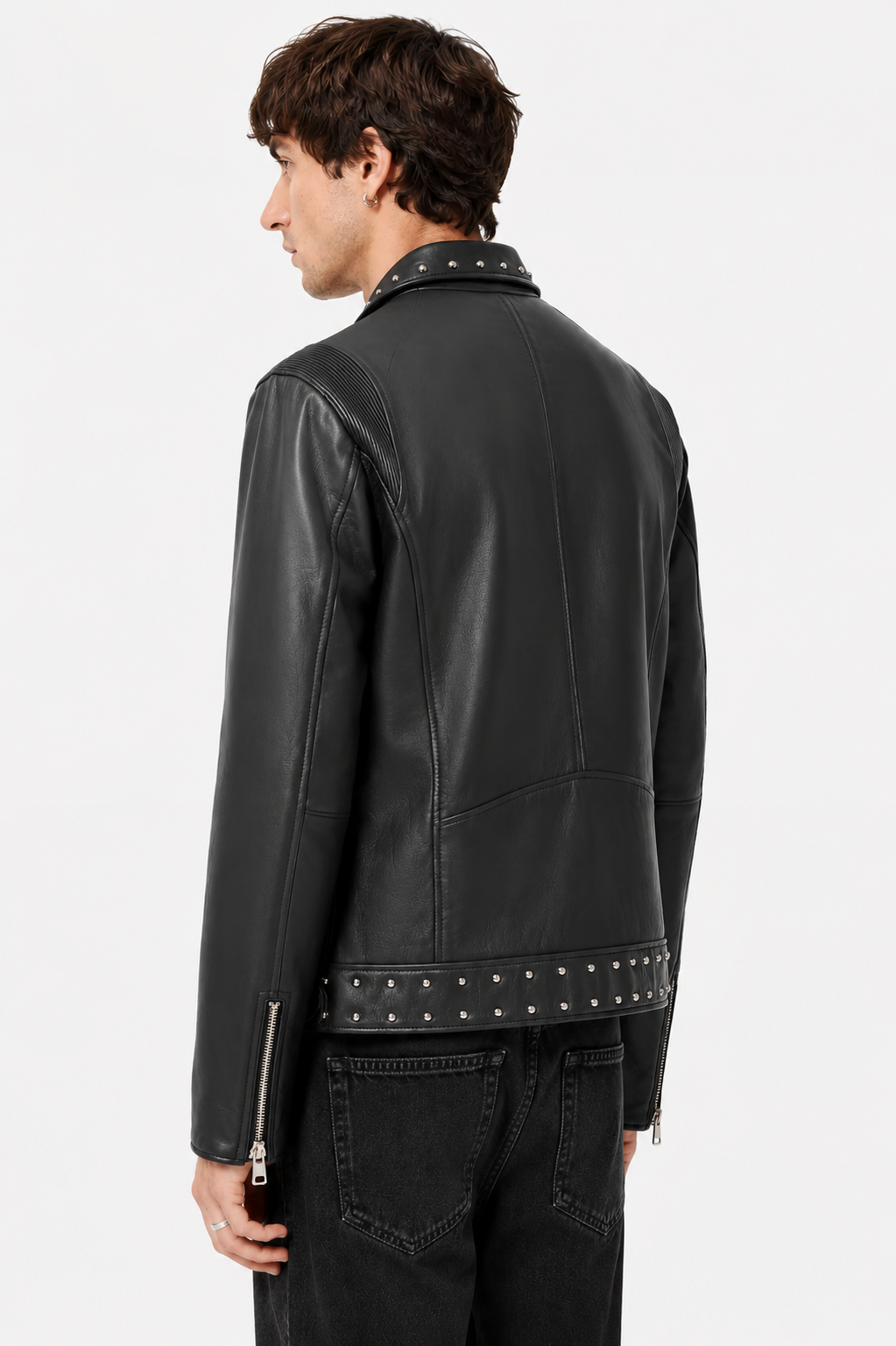 Refined Biker Leather Jacket Studded